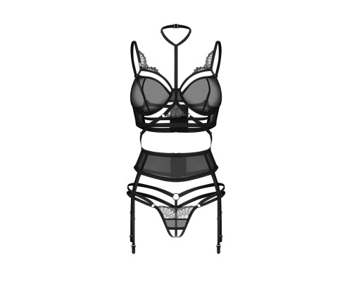 Комплект Obsessive Premisis Black 3-pcs crotchless set S/M