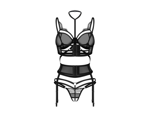 Комплект Obsessive Premisis Black 3-pcs crotchless set 2XL/3X