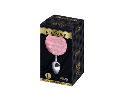 Металева анальна пробка Кролячий хвостик Alive Fluffy Plug L Pink (м'ята упаковка!!!)