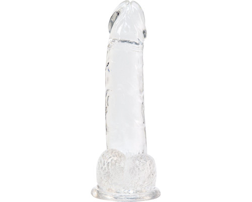 Прозорий фалоімітатор на присосці ADDICTION — Clear Dildo with Balls 8″, віброкуля в подарунок