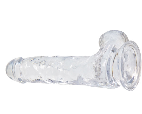 Прозорий фалоімітатор на присосці ADDICTION — Clear Dildo with Balls 8″, віброкуля в подарунок