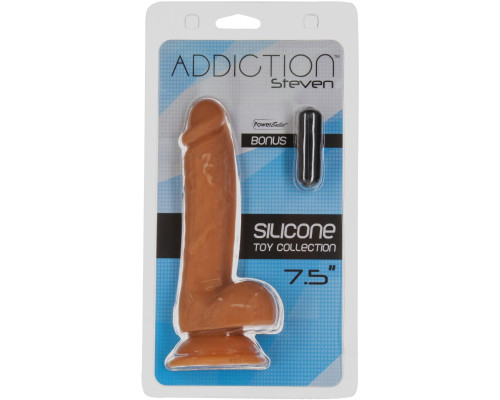 Фалоімітатор ADDICTION Steven 7.5" Silicone Dong Caramel, віброкуля в подарунок