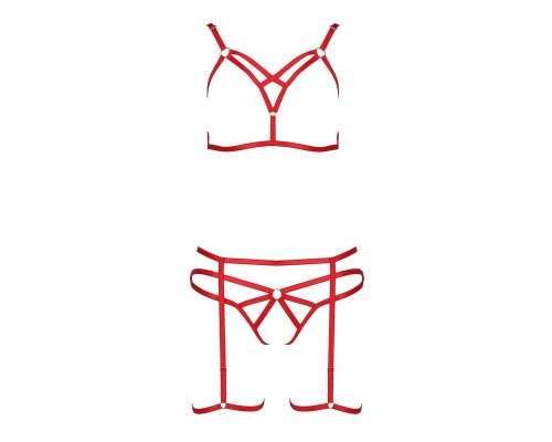 Комплект білизни Passion Exclusive MAGALI SET OpenBra XXL/XXXL, red, стрепи, ліф, трусики і пояс