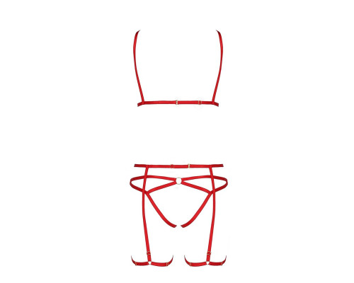 Комплект білизни Passion Exclusive MAGALI SET OpenBra XXL/XXXL, red, стрепи, ліф, трусики і пояс