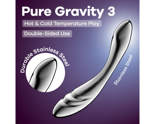 Металевий дилдо Satisfyer Pure Gravity 3, двосторонній, можна нагрівати й охолоджувати, дуже важкий