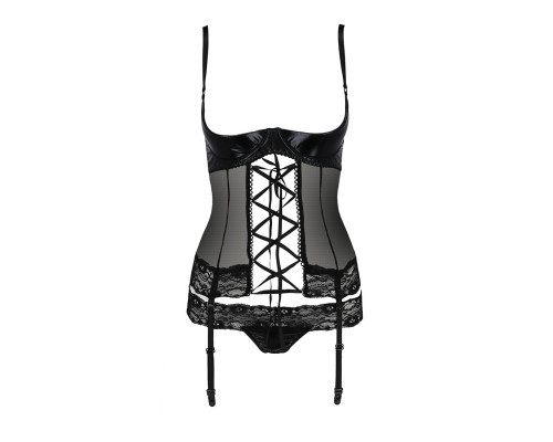 Корсет з відкритими грудьми Passion Exclusive NORTH CORSET S/M, black, пажі, трусики, шнурівка