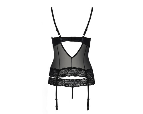 Корсет з відкритими грудьми Passion Exclusive NORTH CORSET S/M, black, пажі, трусики, шнурівка