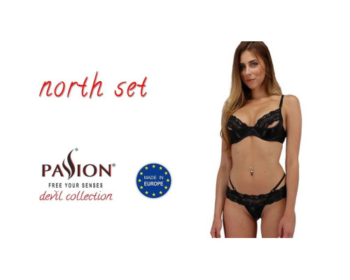Комплект білизни Passion Exclusive NORTH SET L/XL, black, ліф і трусики з елементами під латекс