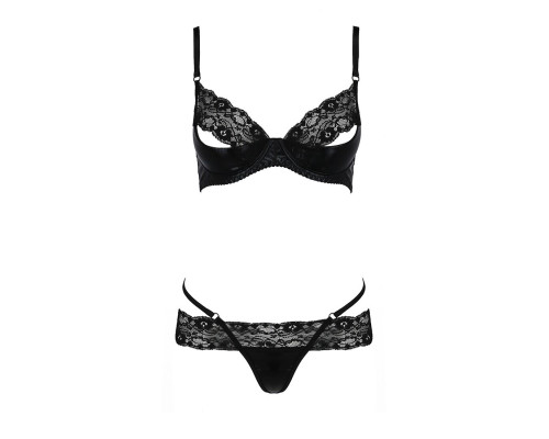 Комплект білизни Passion Exclusive NORTH SET L/XL, black, ліф і трусики з елементами під латекс