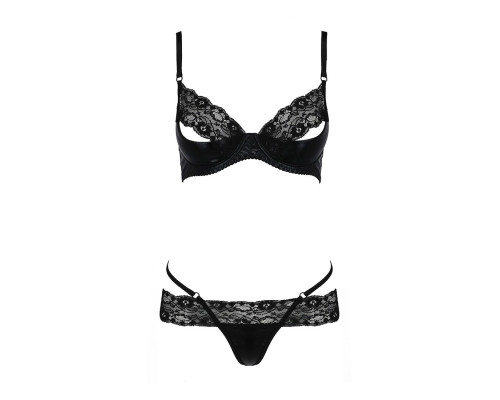 Комплект білизни Passion Exclusive NORTH SET XXL/XXXL, black, ліф і трусики з елементами під латекс