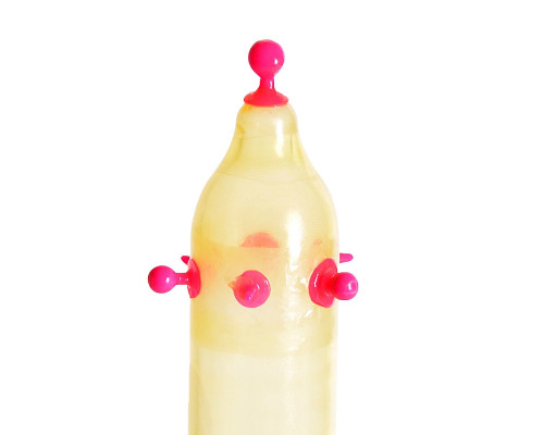 Насадка на член Recare Pink Monster Spike Condom (презерватив з кульками та вусиками)