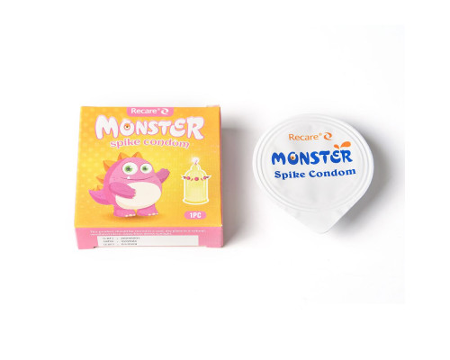 Насадка на член Recare Pink Monster Spike Condom (презерватив з кульками та вусиками)
