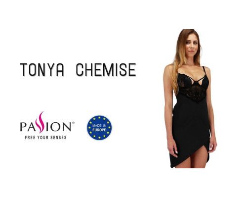 Сорочка приталена Passion Exclusive TONYA CHEMISE XXL/XXXL, black, трусики
