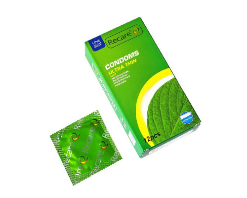 Презервативи Ultra Thin Mint Condoms Recare 12 шт, ультратонкі, аромат: м'ята