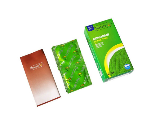 Презервативи Ultra Thin Mint Condoms Recare 12 шт, ультратонкі, аромат: м'ята