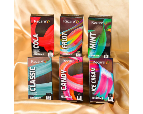Презервативи Holographic Recare Fruit Flavour Condoms 12 шт, аромати: м'ята, банан, полуниця