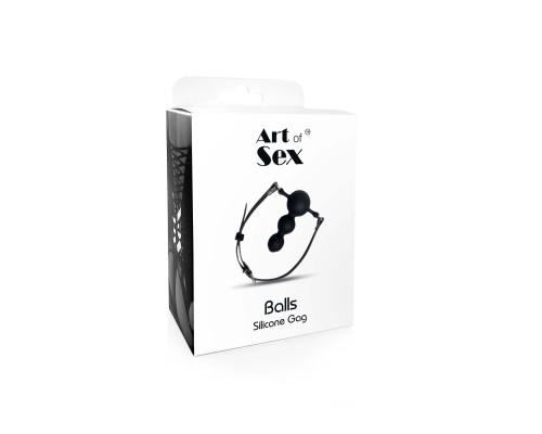 Кляп силіконовий Art of Sex - Balls, натуральна шкіра, чорний