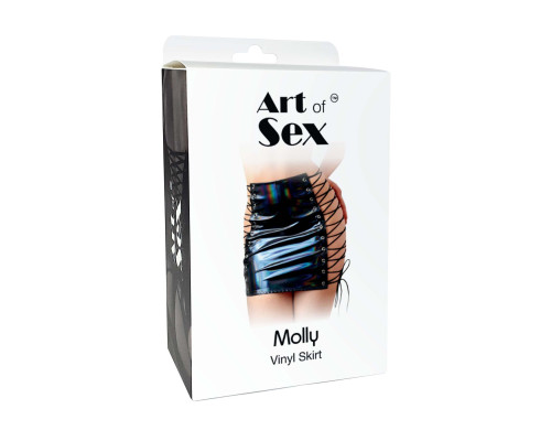 Лакована спідниця на шнурівці Art of Sex - Molly, колір чорний з ефектом голограми, L-2XL