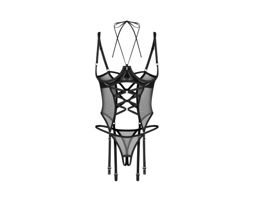 Корсет Obsessive Dominna cupless corset & crotchless thong 2XL/3X