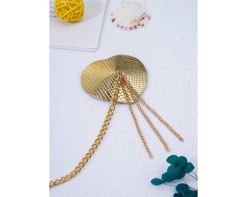 Пестис-сердечка з пензликами та чокером JSY Nipple Sticker RT236114 Golden