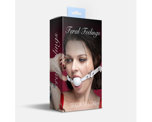 Кляп силіконовий Feral Feelings Silicon Ball Gag White/White, білий ремінець, біла кулька