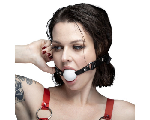 Кляп силіконовий Feral Feelings Silicon Ball Gag Black/White, чорний ремінець, біла кулька