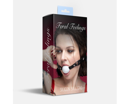 Кляп силіконовий Feral Feelings Silicon Ball Gag Black/White, чорний ремінець, біла кулька