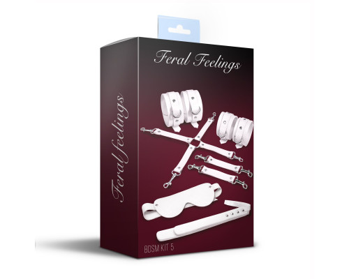 Набір Feral Feelings BDSM Kit 5 White, наручники, поножі, хрестовина, маска, падл