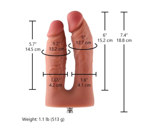 Подвійний фалоімітатор для секс-машин Hismith Silicone Double Penetrator Dildo, система KlicLok