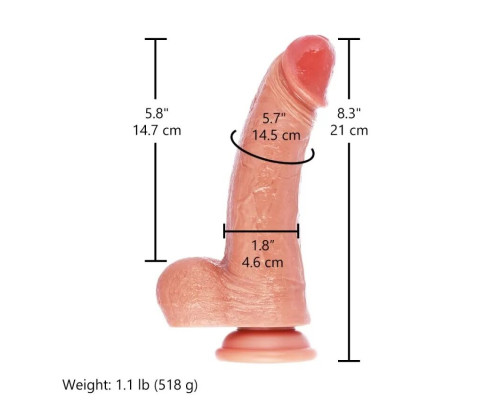 Фалоімітатор для секс-машин Hismith 8.25" Dual-density dildo with veins, система KlicLok