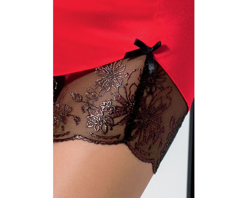 Розпродаж!!! Сорочка приталена з чашечками BRIDA CHEMISE red XXL/XXXL - Passion Exclusive, трусики