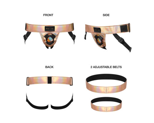 Труси для страпона Strap-On-Me Leatherette Harness Curious Holographic Rose Gold (м'яте паковання!!!)