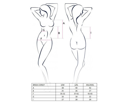 Розпродаж!!! Корсет з пажами BRIDA CORSET black L/XL - Passion Exclusive, трусики, шнурівка