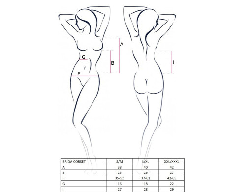 Корсет с пажами BRIDA CORSET black XXL/XXXL - Passion Exclusive, трусики, шнуровка