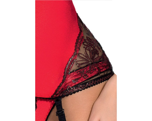 Корсет с пажами BRIDA CORSET red S/M - Passion Exclusive, трусики, шнуровка