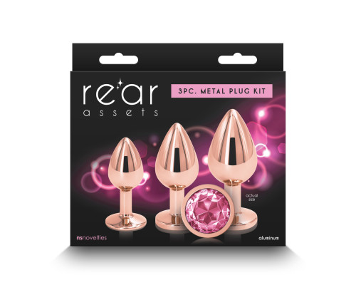 Набір анальних пробок NS Novelties Rear Assets - Trainer Kit - Rose Gold - Pink Gem