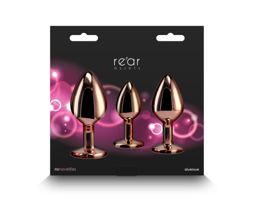 Набір анальних пробок NS Novelties Rear Assets - Trainer Kit - Rose Gold - Pink Gem