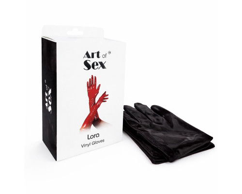 Вінілові рукавички Art of Sex - Lora, розмір M, колір чорний з ефектом мокрого оксамиту