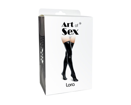 Сексуальні вінілові панчохи Art of Sex - Lora, розмір M, з ефектом мокрого оксамиту