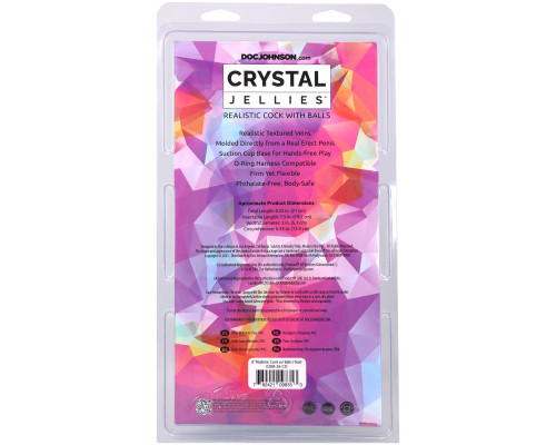 Фалоімітатор Doc Johnson Crystal Jellies - 8 Inch Realistic Cock with Balls- Teal