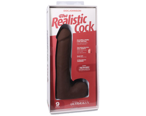 Фалоімітатор Doc Johnson The Realistic Cock ULTRASKYN - 9 Inch with Balls Chocolate