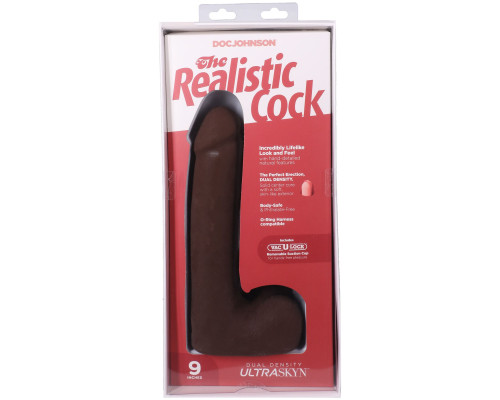 Фалоімітатор Doc Johnson The Realistic Cock ULTRASKYN - 9 Inch with Balls Chocolate