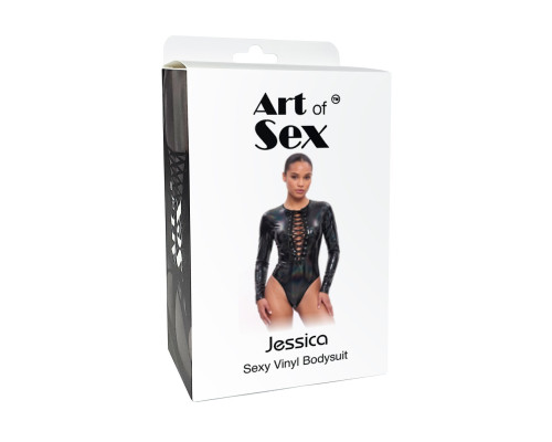 Вінілове боді з рукавами Art of Sex - Jessica, з ефектом мокрого оксамиту, розмір M