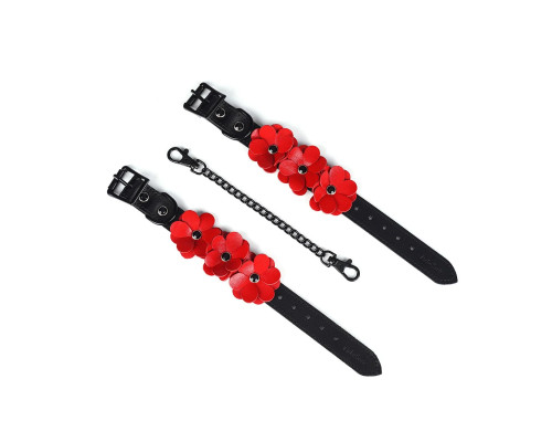 Наручники Liebe Seele Flower Rhythm - Black and Red Leather Flowers Hand Cuffs