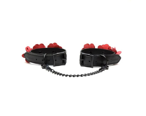 Наручники Liebe Seele Flower Rhythm - Black and Red Leather Flowers Hand Cuffs
