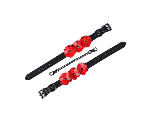 Поножі Liebe Seele Flower Rhythm - Black and Red Leather Flowers Hand Cuffs