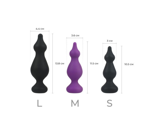 Анальна пробка Adrien Lastic Amuse Mini Black (S) з двома переходами, макс. діаметр 3 см