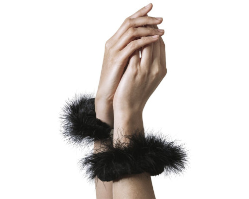 Наручники металеві Adrien Lastic Handcuffs Black з чорним пухнастим оздобленням