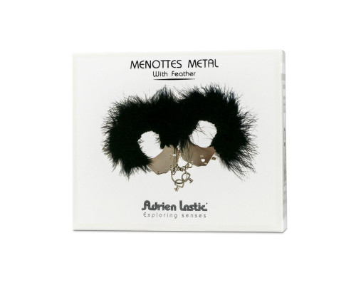 Наручники металеві Adrien Lastic Handcuffs Black з чорним пухнастим оздобленням