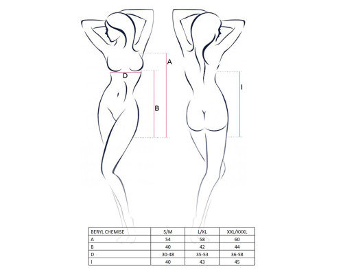 Сорочка бебі-дол Passion BERYL CHEMISE L/XL, black, трусики, напівпрозора, стрічка під груди